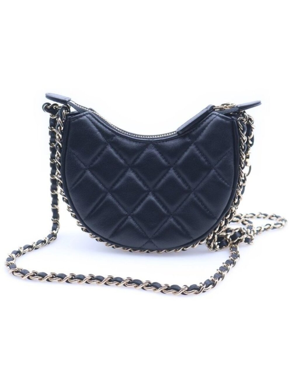 Chanel CC Logo Quilted Lambskin Small Hobo Chain Shoulder Bag Black Random - Picture 2 of 6